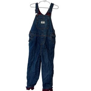 OshKosh B'gosh girls blue ruffle pocket buffalo plaid lined overall sz 5T